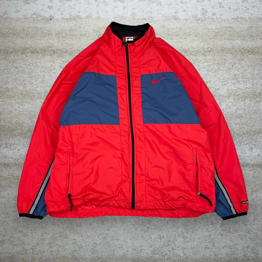 Vintage 90s Nike Windbreaker Jacket Mens XL Red Blue Center Swoosh Reflective